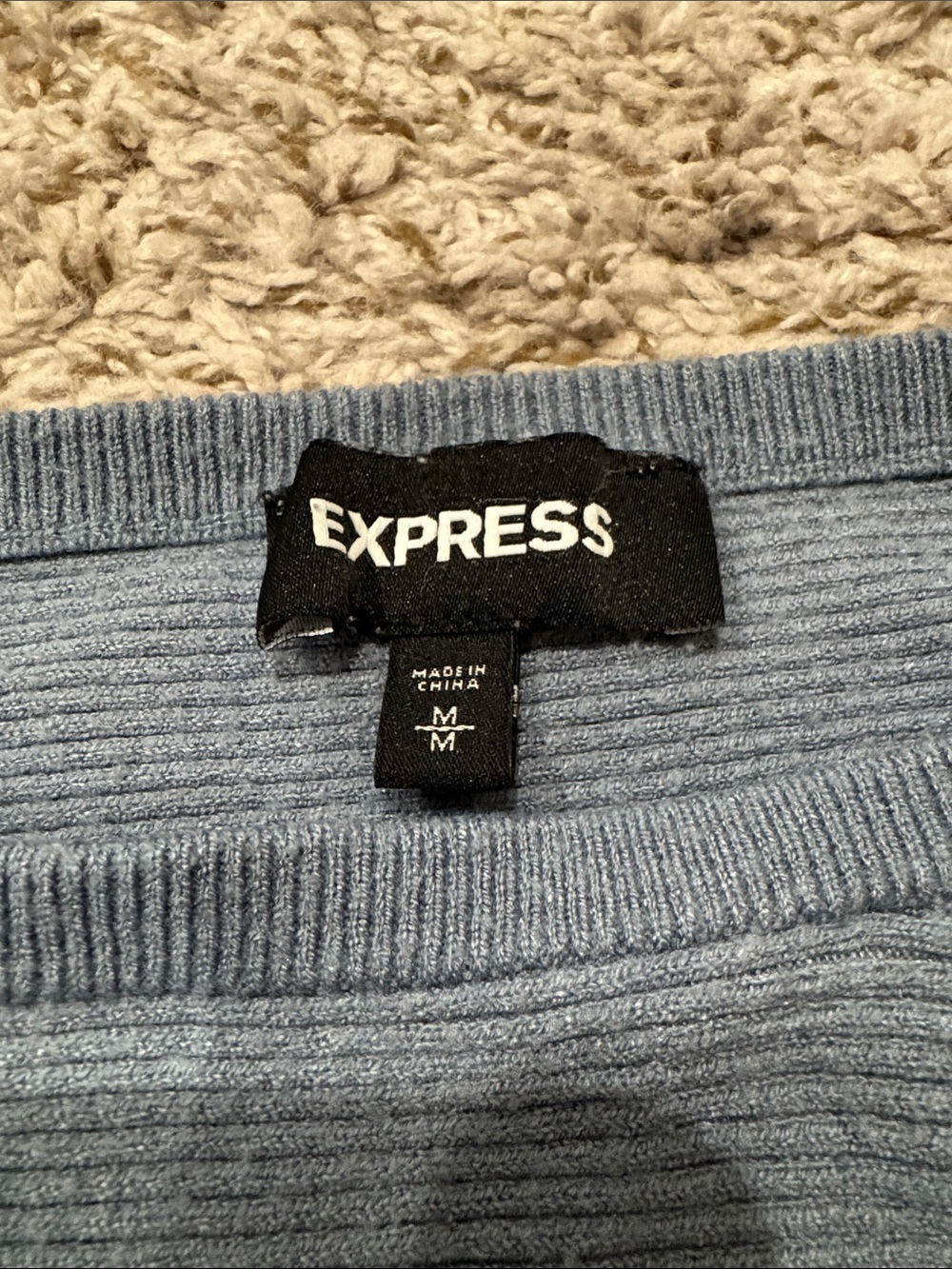 Express Mid-Blue Ribbed Knit Top - Picture 2 of 3